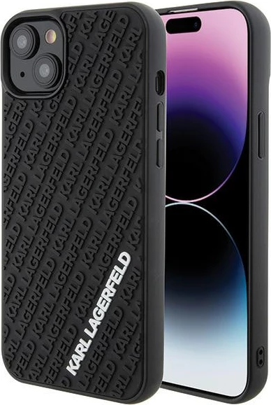 Mbështjellës Karl Lagerfeld 3D Rubber Multi Logo për iPhone 15 Plus, i zi