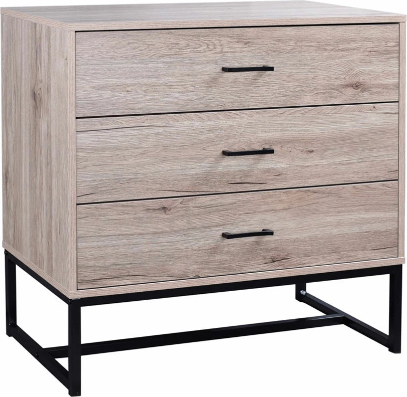 Komodë NATURE, ngjyrë lisi, detaje të zeza, 80x40x75cm