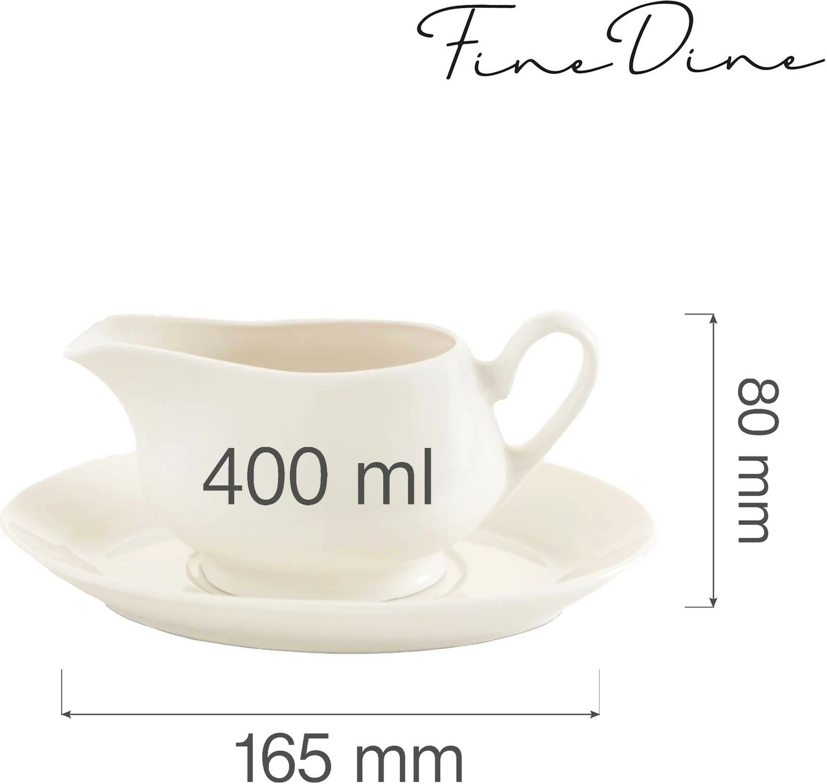 Tas për dressing Fine Dine Crema 400ml, porcelan i vitrifikuar, krem, set 6 copë