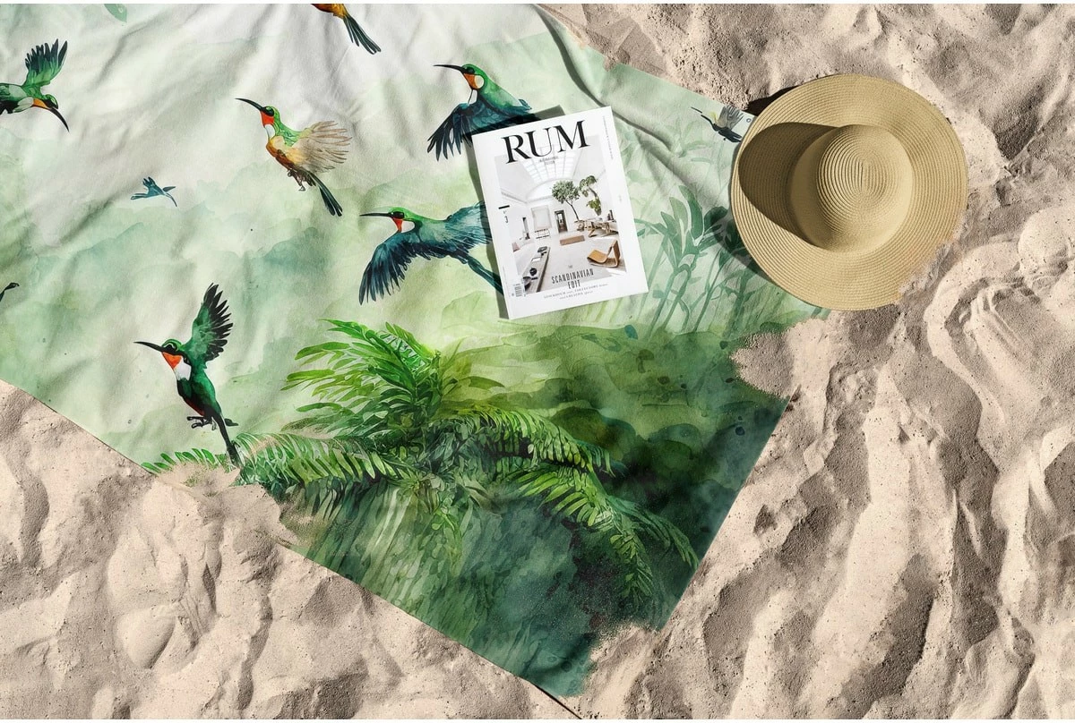 Peshqir plazhi Mijolnir, dizajn Jungle me ngjyra uji, 70x130cm