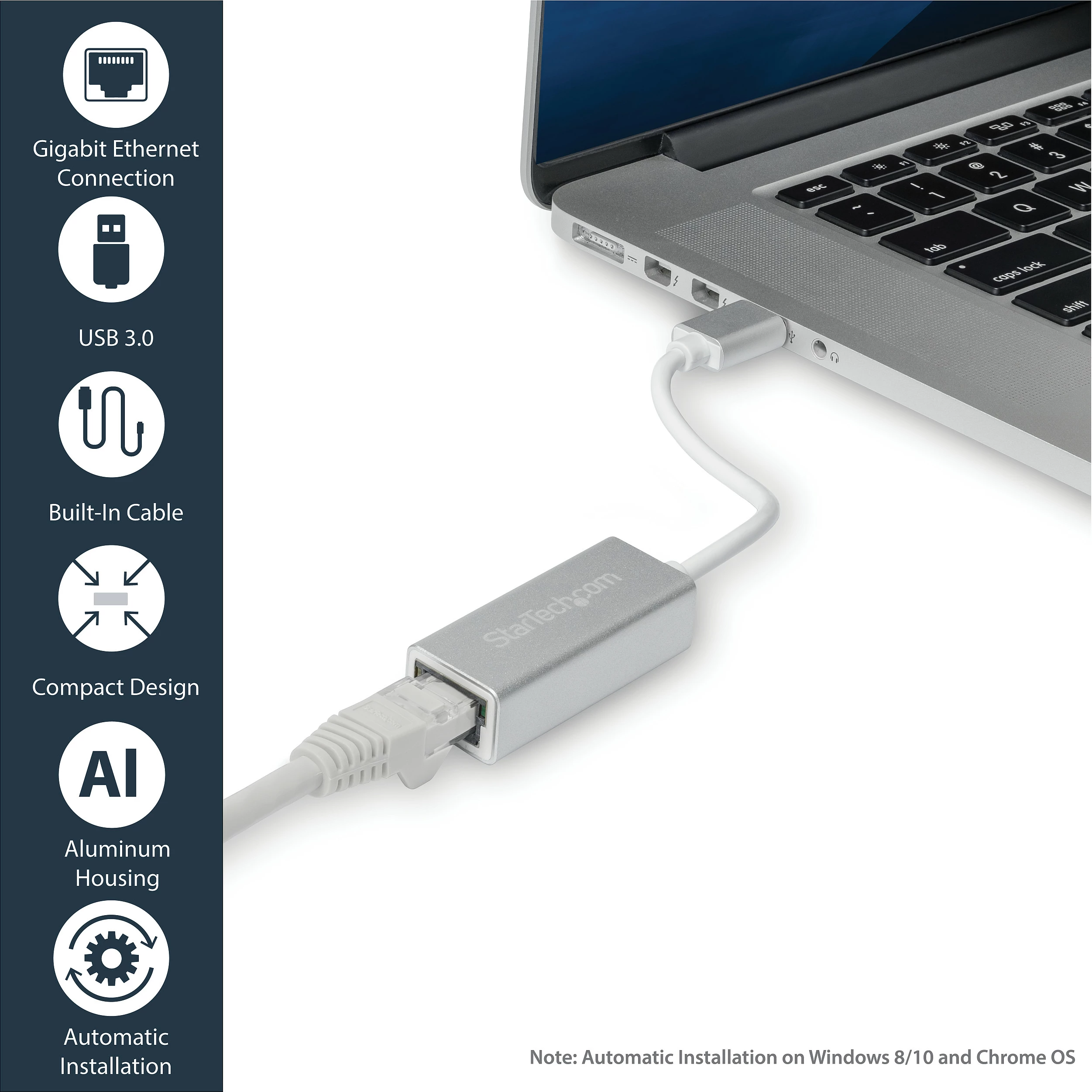 Adapter rrjeti USB 3.0 në Gigabit Ethernet StarTech USB31000SA, RJ-45, argjendtë