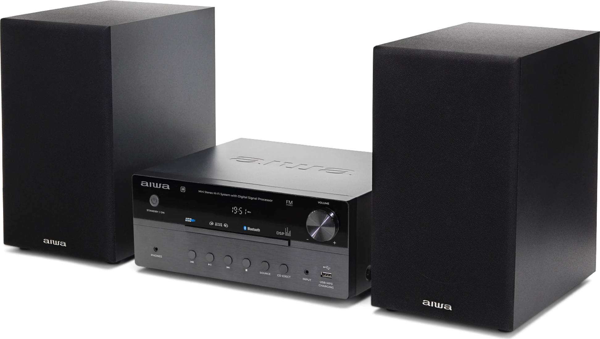 Sistem mini stereo Hi‑Fi Aiwa MSBTU-550 50W RMS me CD, Bluetooth 5.0, FM, USB, set me 2 altoparlantë, e zezë
