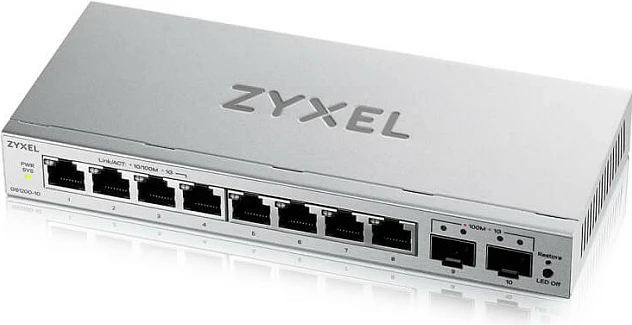 Switch Zyxel GS1200-10v3, 8x Gigabit RJ-45, managed L2, fanless, desktop, ngjyrë gri