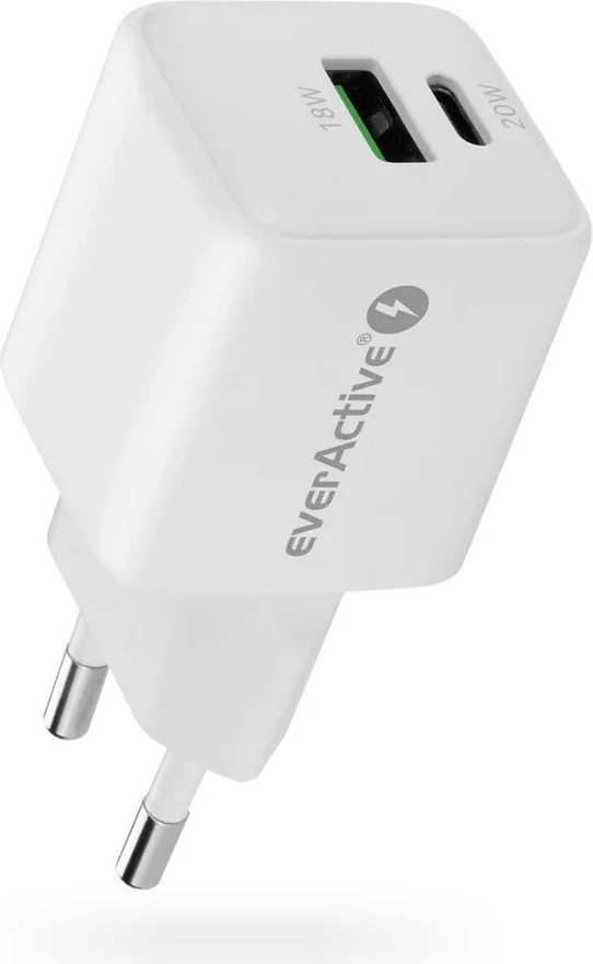 Adapter energjie GaN everActive SC-330Q, 20W, 1x USB, 1x USB-C, Bardhë