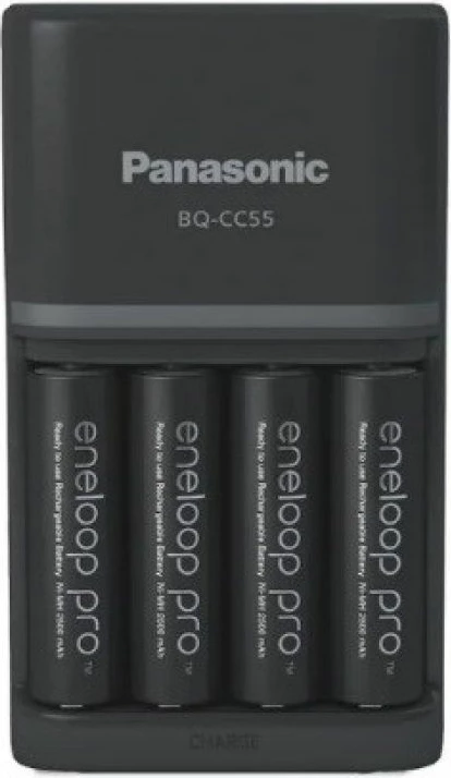 Karikues baterish Panasonic SmartPlus me 4 bateri AA Eneloop Pro 2500 mAh, i zi