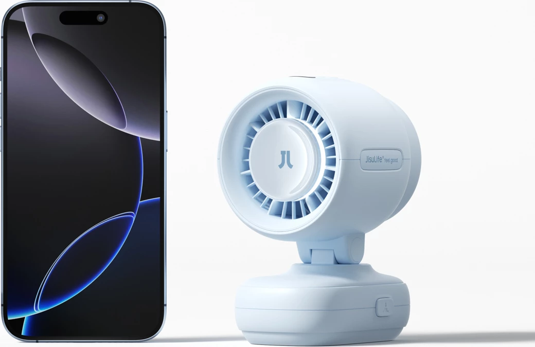 Ventilator mini për karrocë Jisulife Stroller Fan 4 5000mAh me kapëse metalike USB-C, blu