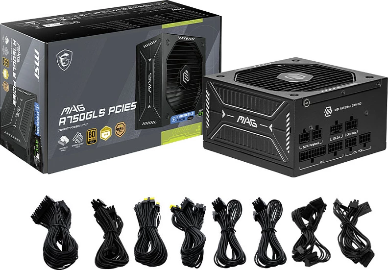 Furnizues rryme (PSU) MSI MAG A750GLS PCIE5, 750W, 80+ Gold, Fully Modular, ATX 3.1, PCIe 5.1, i zi