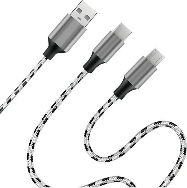 Kabllo USB LogiLink USB 2.0, USB-A në Micro-USB + USB-C, 1.2 m, bardh/zi