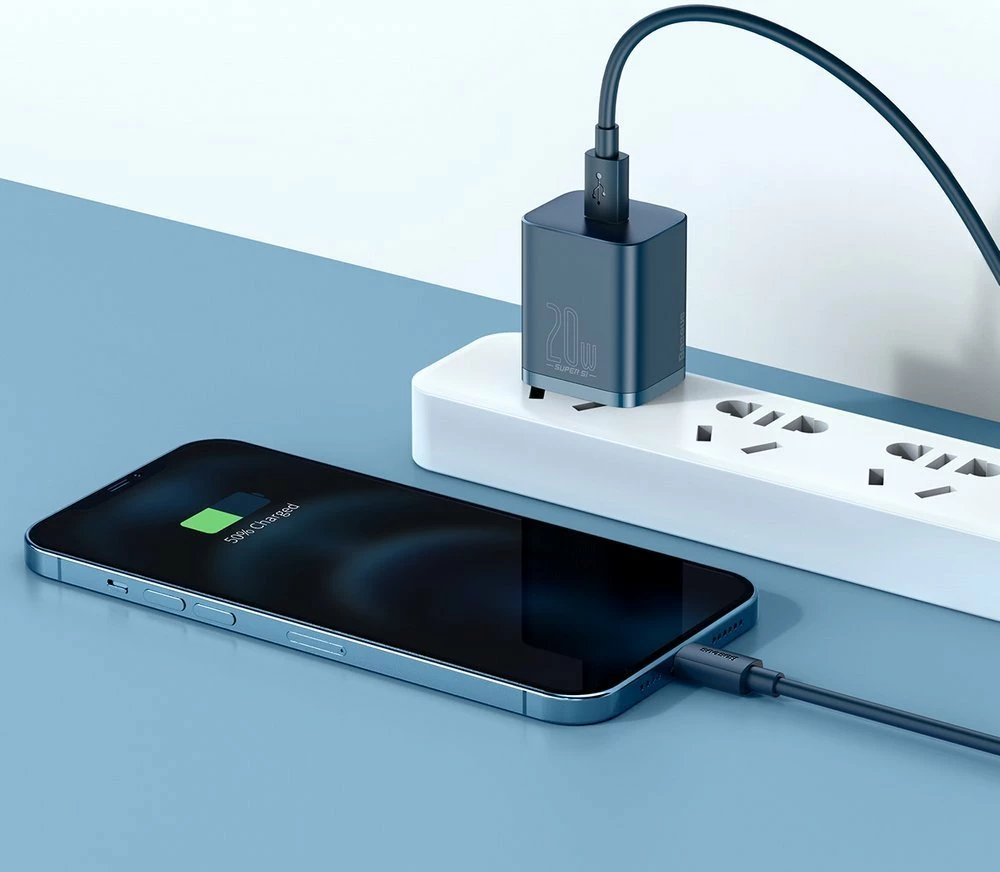 Karikues muri Baseus Super Si 1C me kabllo USB-C në Lightning 1m, 20W, Blu