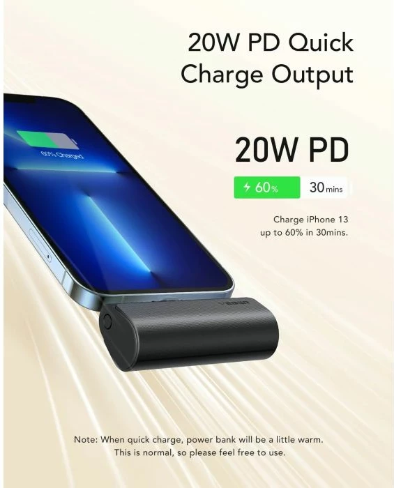 Powerbank VEGER PlugON W0556P 5000 mAh 20W PD me konektor Lightning, e zezë