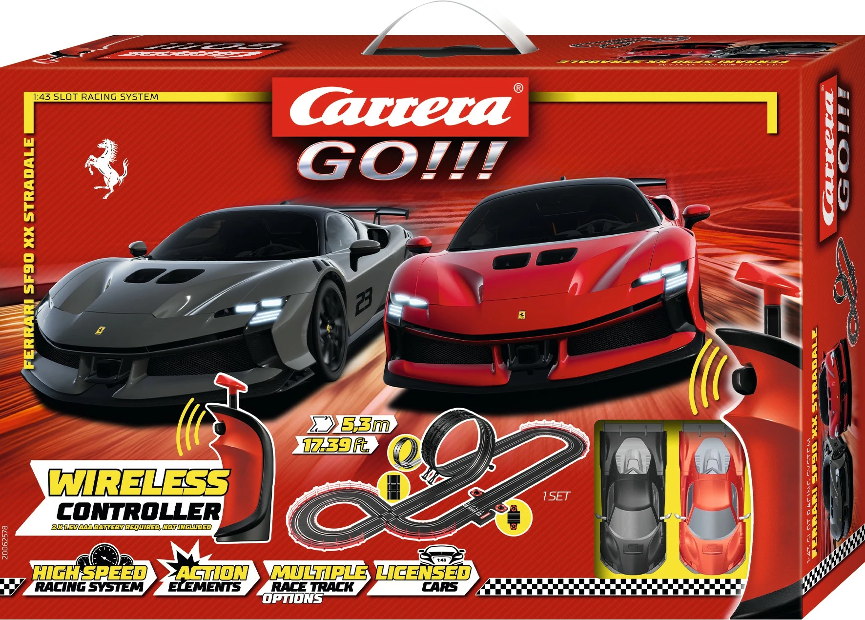 Set gare Carrera GO!!! Ferrari Supercar Power, 2 makina, wireless, 5.3m, multikolor
