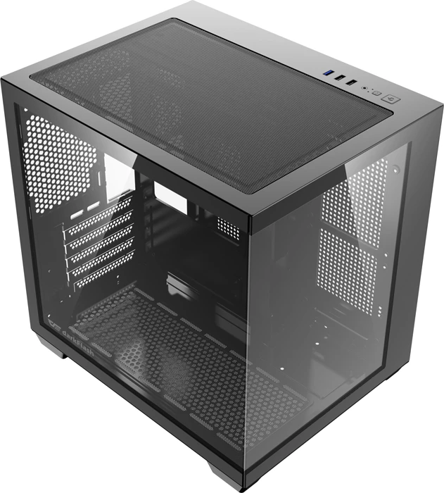 Kasë DarkFlash B275 Mini Tower M-ATX/ITX me xham të kalitur (pa ventilatorë), e zezë