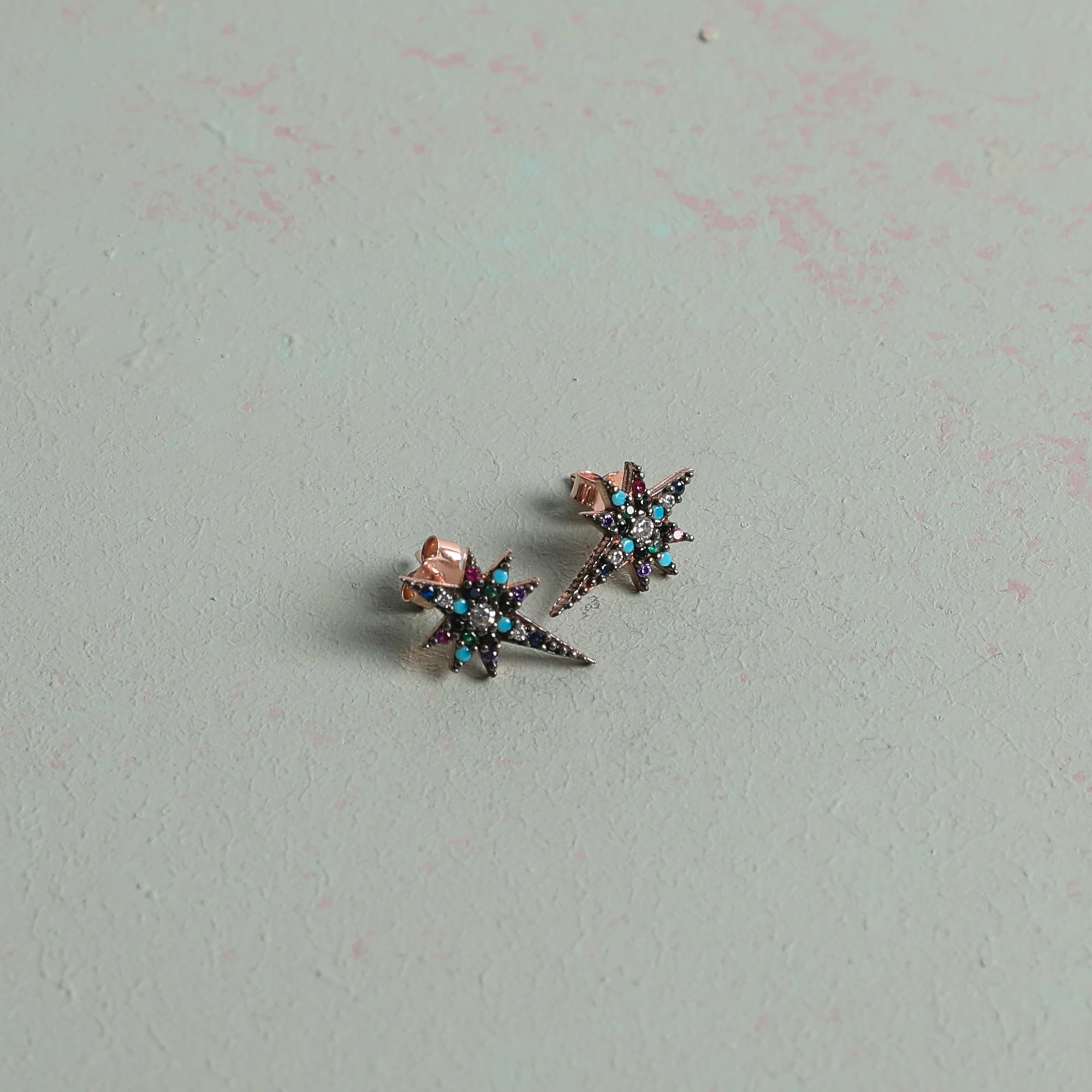 Vathë argjendi, ngjyrë rozë ari e zezë, Jumeon, 16x10mm