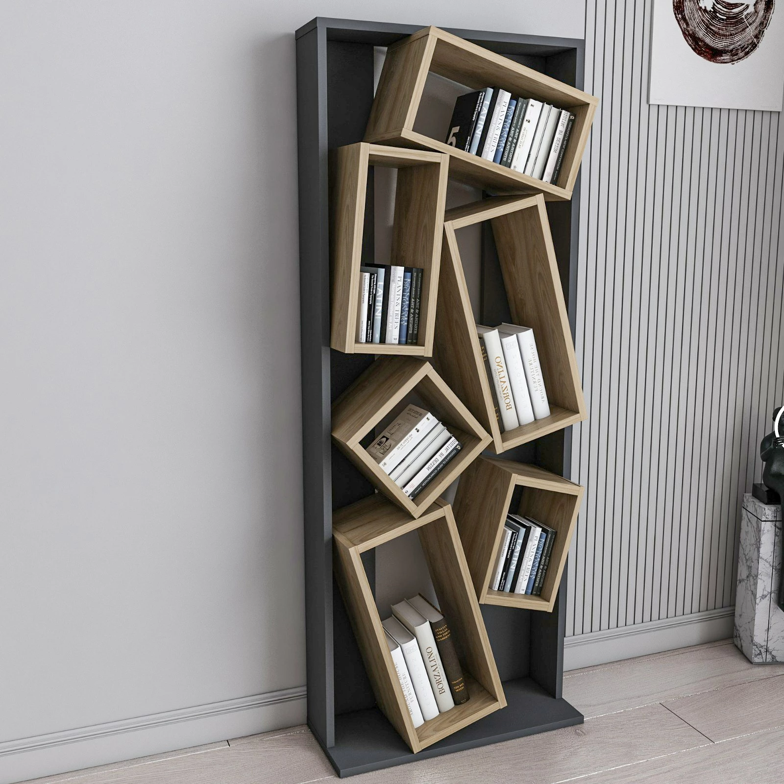 Raft librash Hanah Home, Carmen, ngjyrë e zezë dhe lis