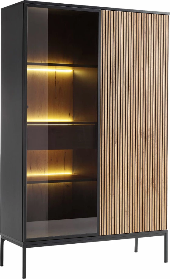 Dollap Mystery me 2 dyer, ngjyrë natyrale e errët dhe e zezë, 104x39x166cm