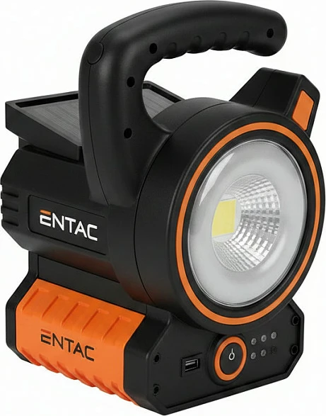 Dritë pune LED ENTAC, karikim solar, powerbank, e zezë/portokalli