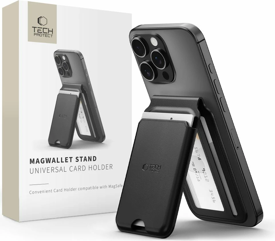 Mbajtës kartelash për smartphone Tech-Protect MagWallet Stand MagSafe, i zi