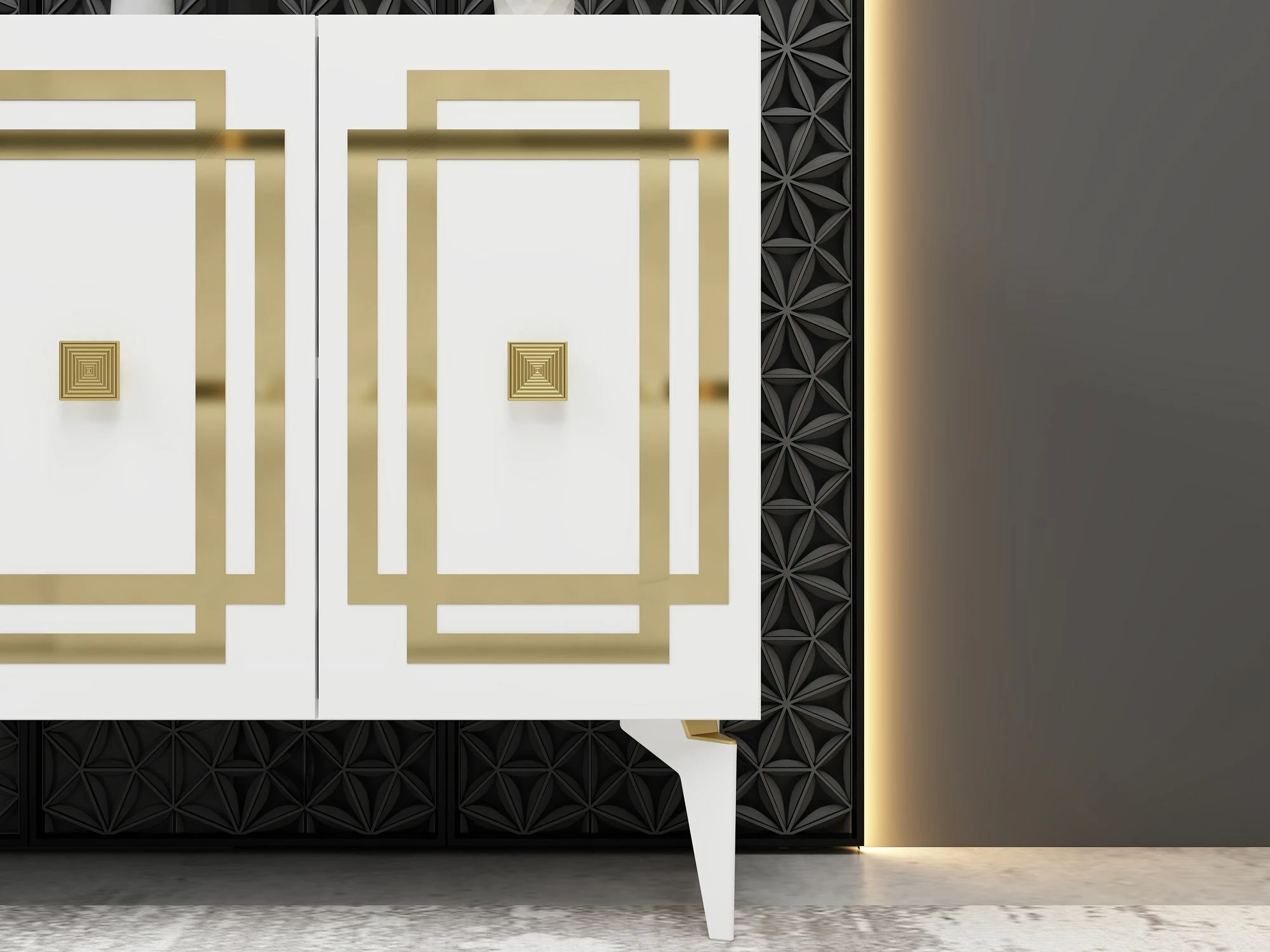 Konsol Skye Decor, ngjyrë e bardhë dhe ari, Lotus