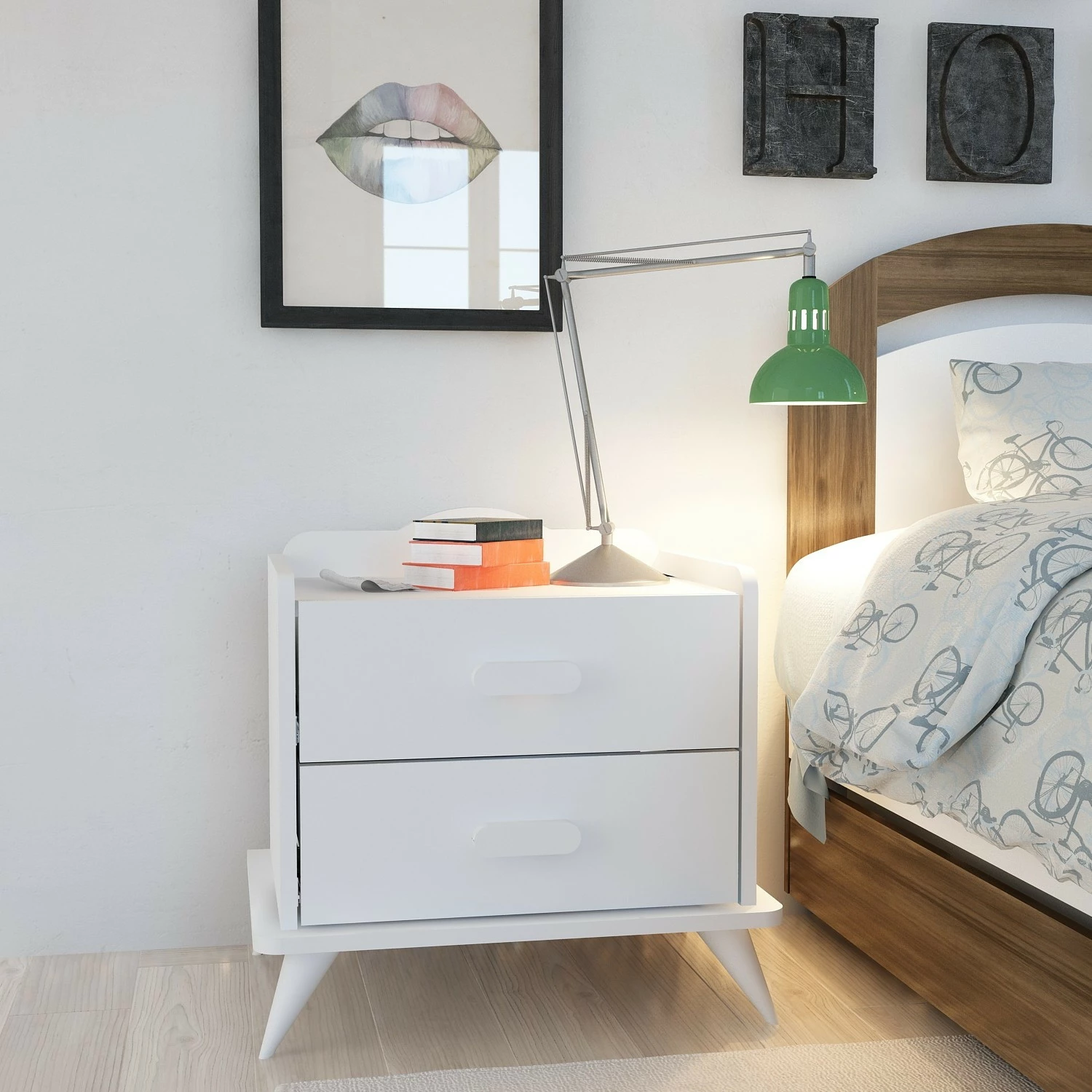 Komodinë moderne për dhomë gjumi, ngjyrë e bardhë, Skye Decor Andaz
