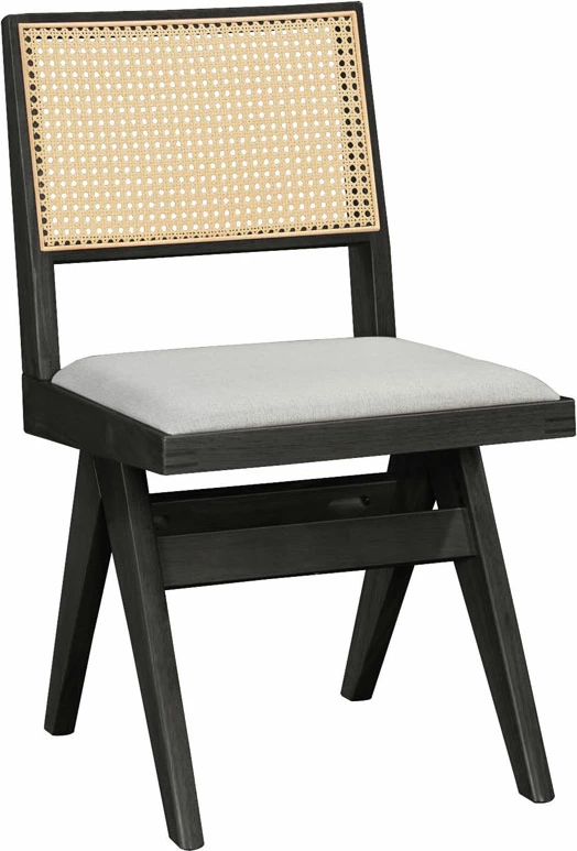 Karrige Winslow, dru gome, e zezë-pvc rattan, material-gri, set prej 2 copash