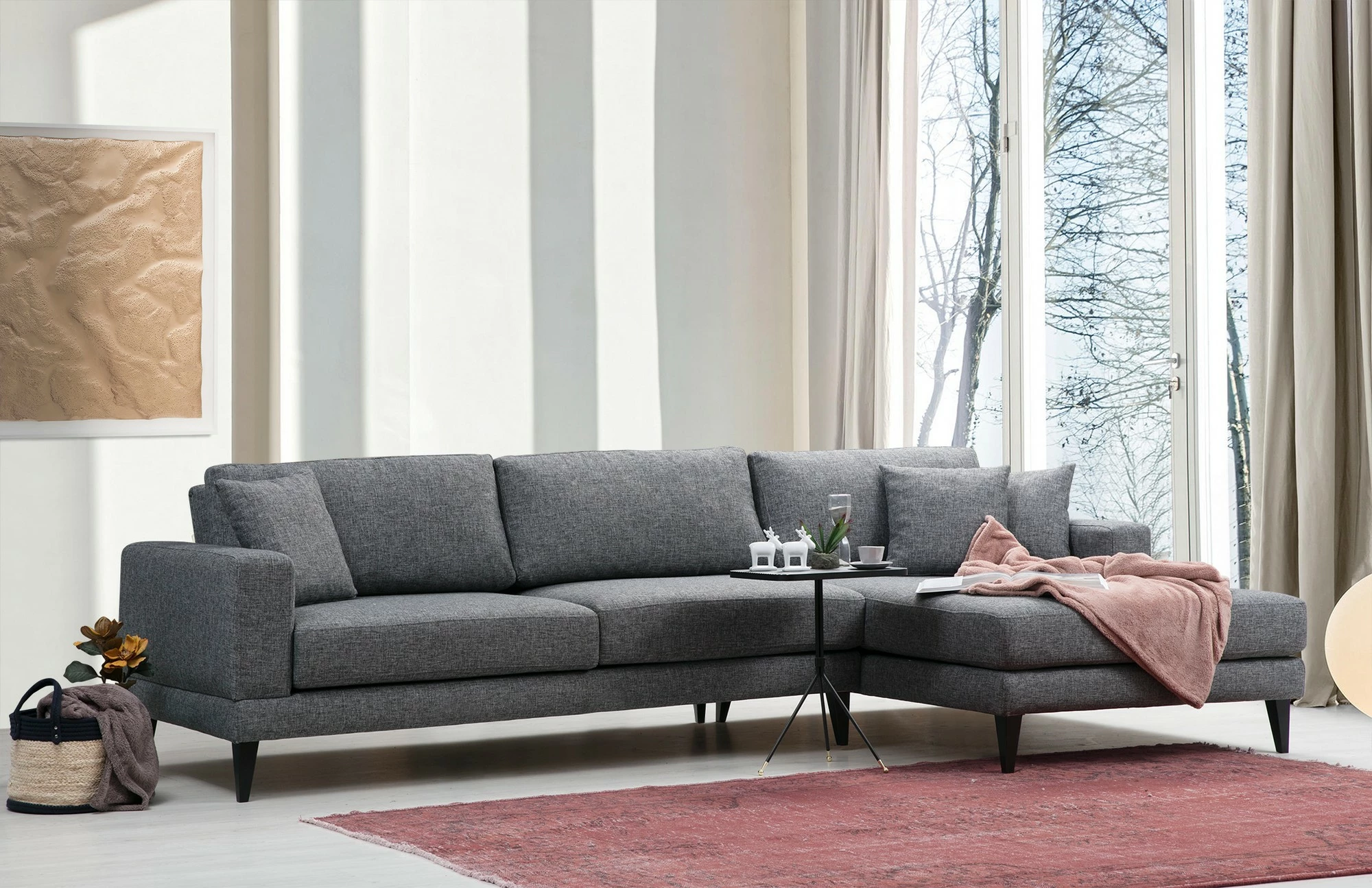 Kënd-sofë krevati Atelier del Sofa, kënd nordik djathtas (L3+Chl), ngjyrë gri e errët