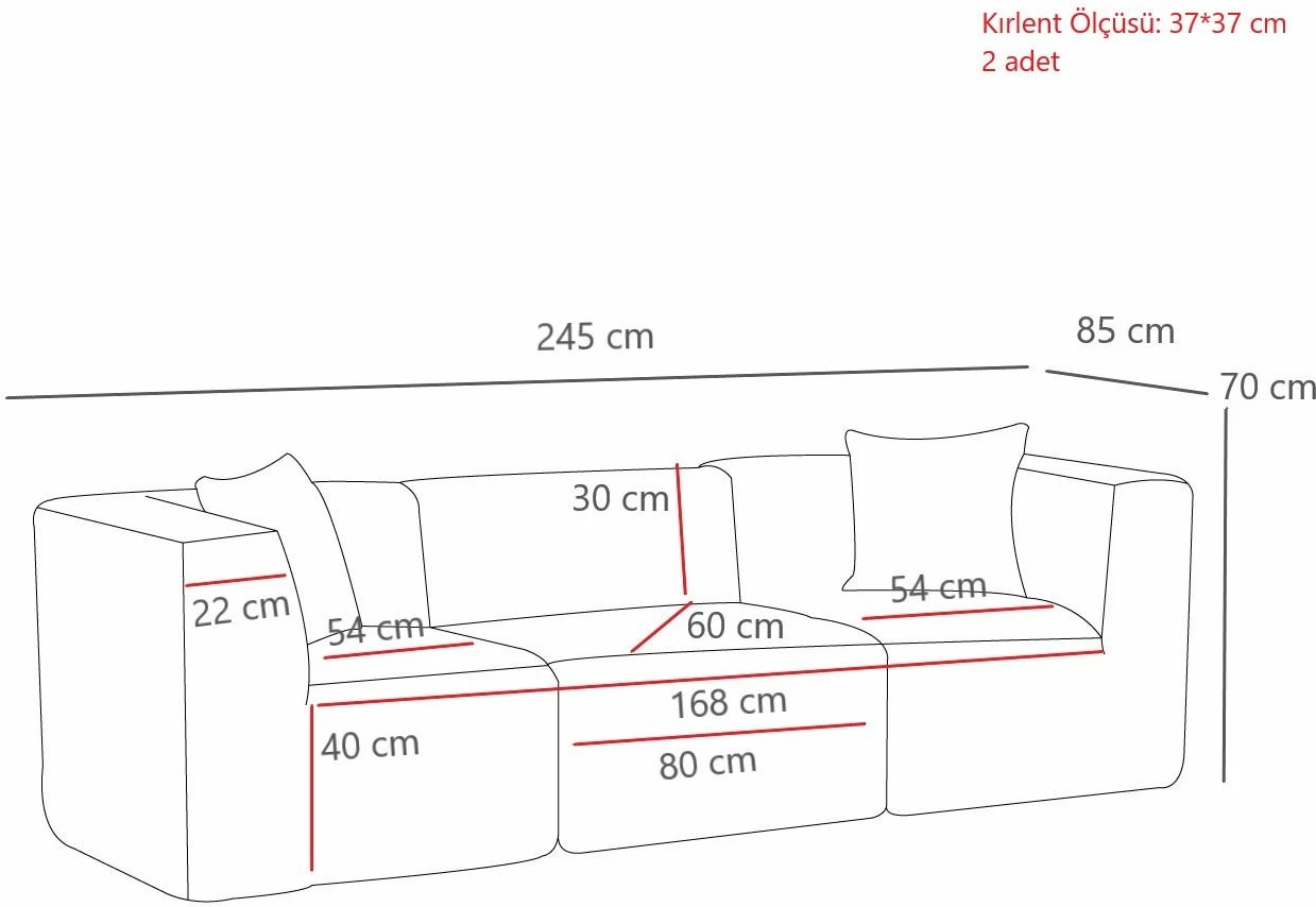 Divan treshe Atelier del Sofa, ngjyrë antracit, 3 pjesë