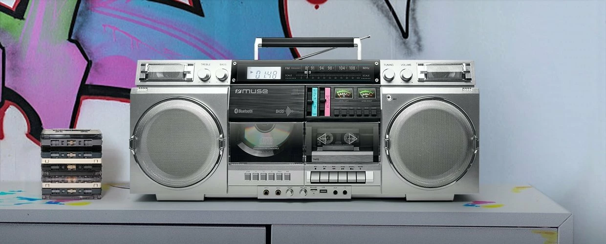 Radio kasetofon Muse M-380GBS Ghetto 80W Bluetooth CD/USB/SD/FM, argjendtë
