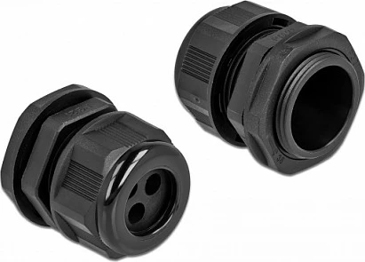 Glandë kablli DeLOCK PG21, IP68, 3 hyrje, për kabllo 6 mm, 2 copë, e zezë