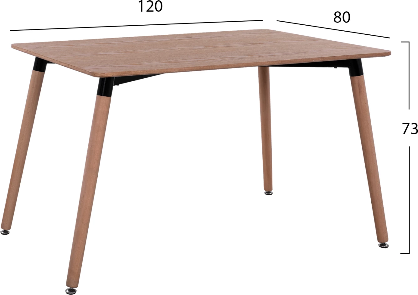 Tavolinë minimaliste për ngrënie, FH008.04, këmbë druri ahu, 120x80x73cm