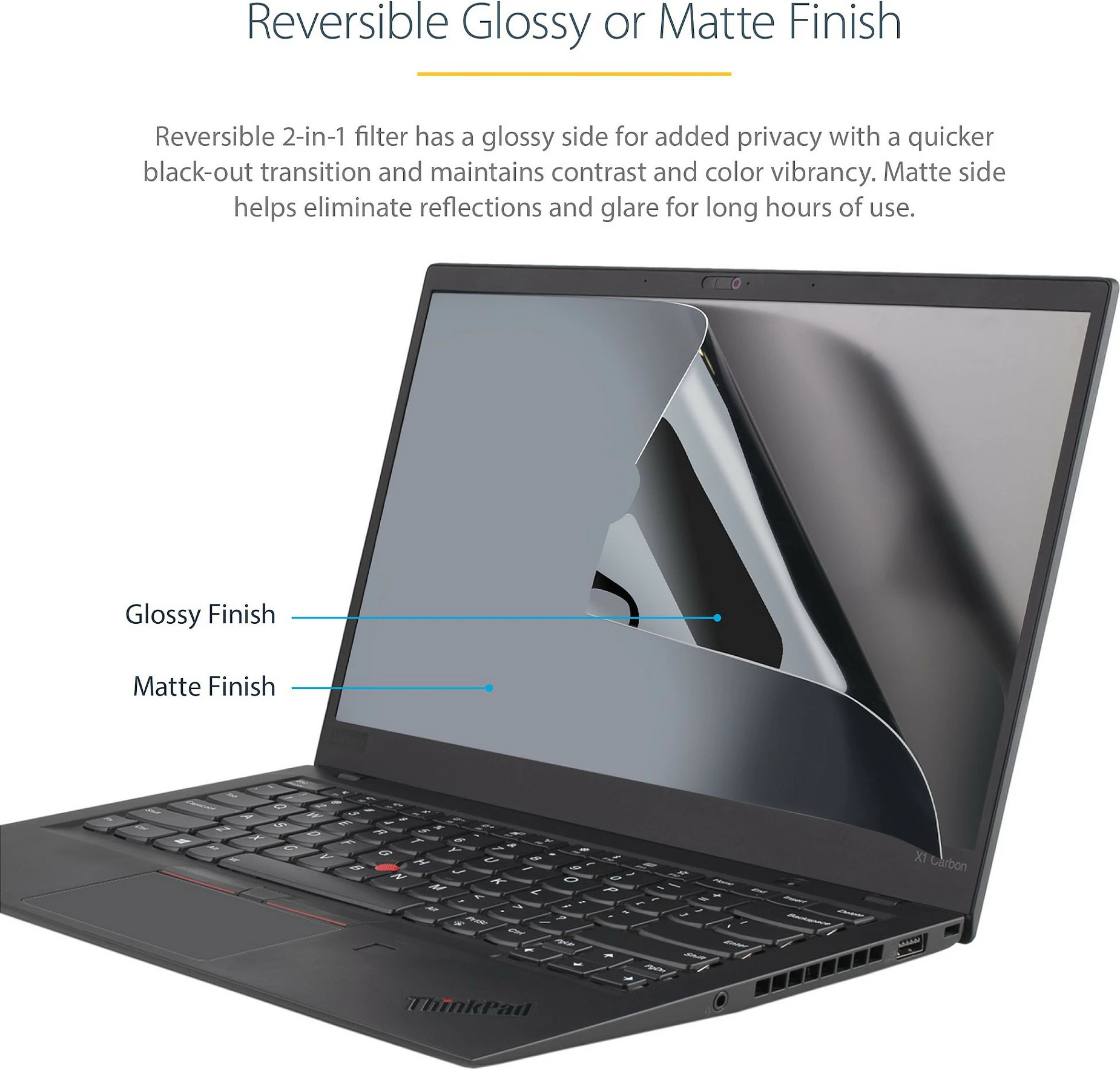 Filtër privatësie për laptop StarTech 15.6" 16:9, anti-shkëlqim, reduktim drite blu 51%, i kthyeshëm matt/gloss, i zi