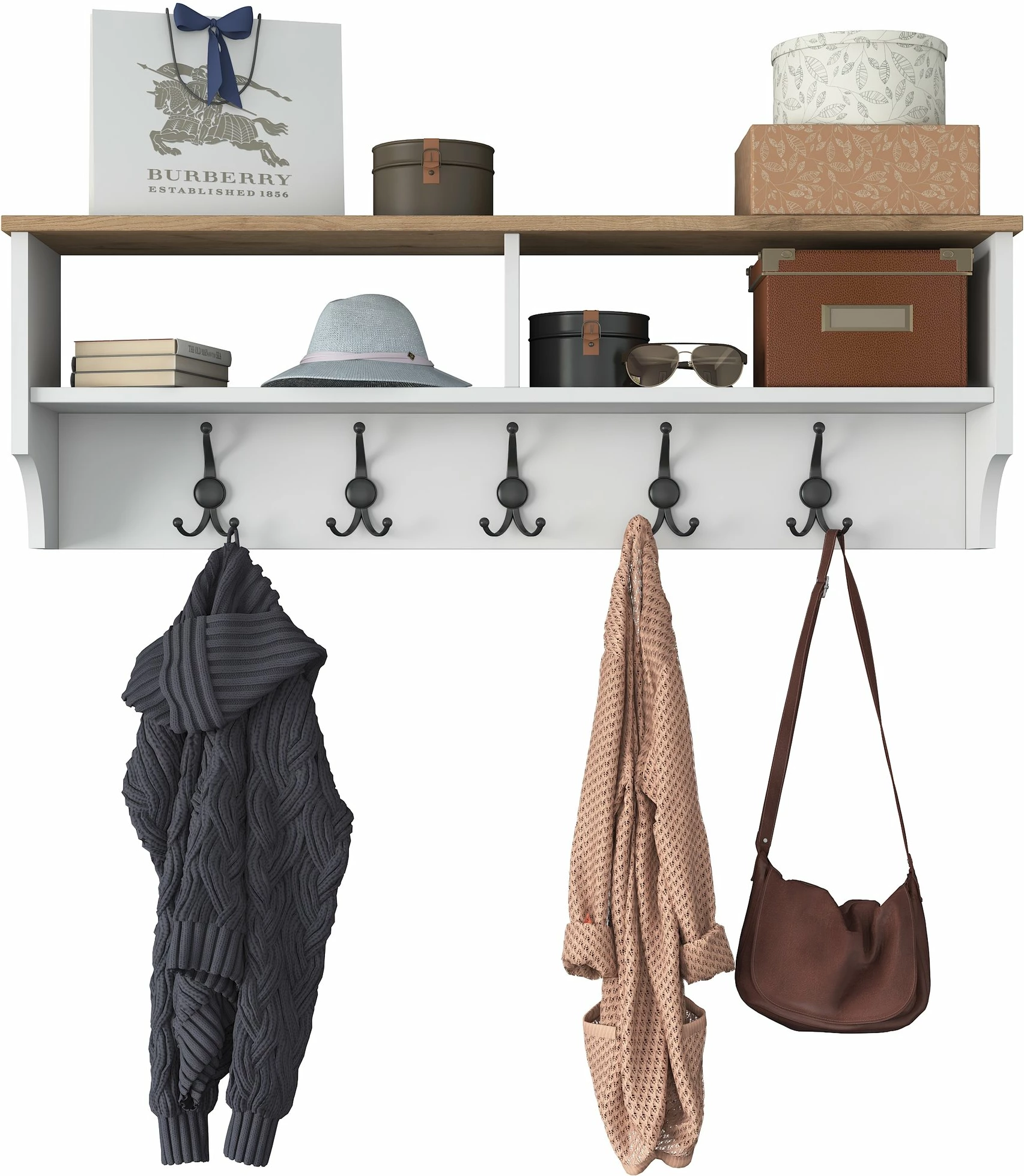 Stendë për korridor, ngjyrë e bardhë dhe arre, P2 - 2460