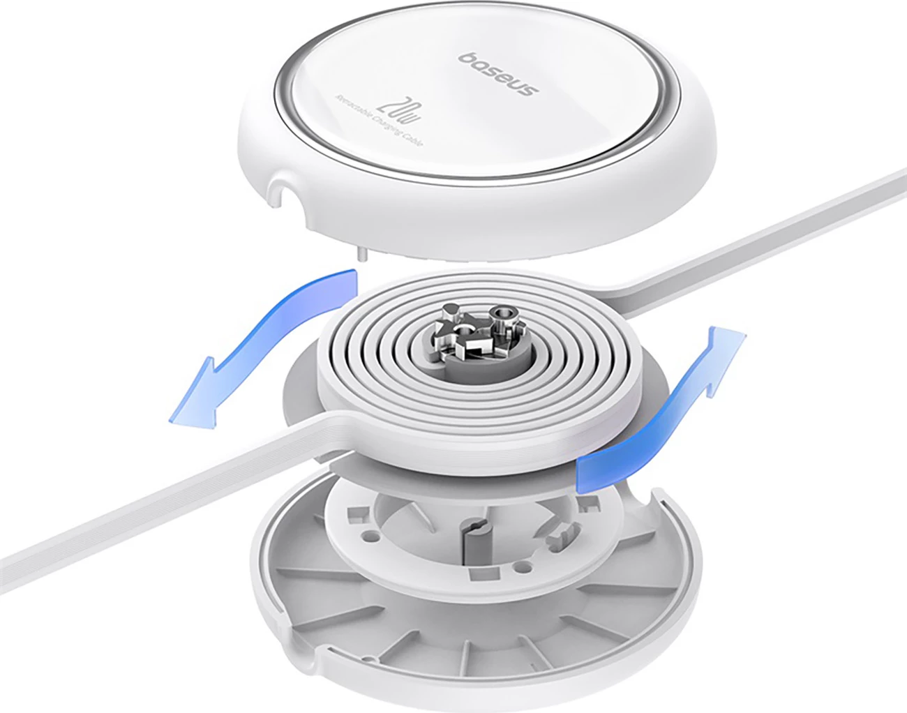 Kabllo tërheqëse Baseus Free2Pull, USB-C / Lightning, 1m, 20W, Bardhë