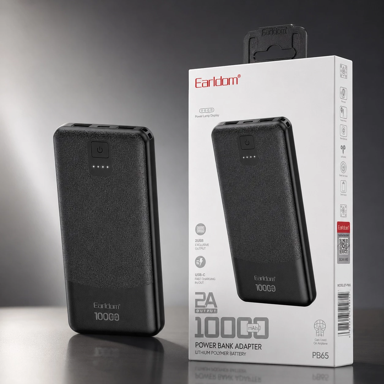Power Bank Earldom PB65 10000mAh me USB-C dhe USB-A