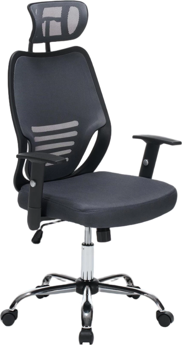 Karrige zyre BRIEF, material rrjete gri, bazë e kromuar, FH1206.02, 63x64x122cm