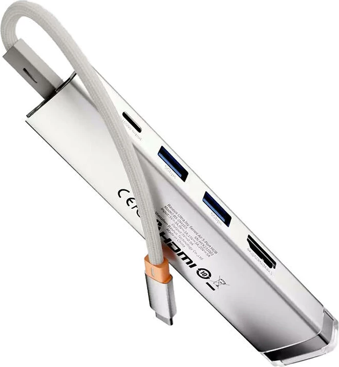 Hub USB-C 5-në-1, Baseus, UltraJoy BS-OH165, HDMI 4K@60Hz, USB3.0 x2, PD 100W, RJ45 1Gbps, argjendtë