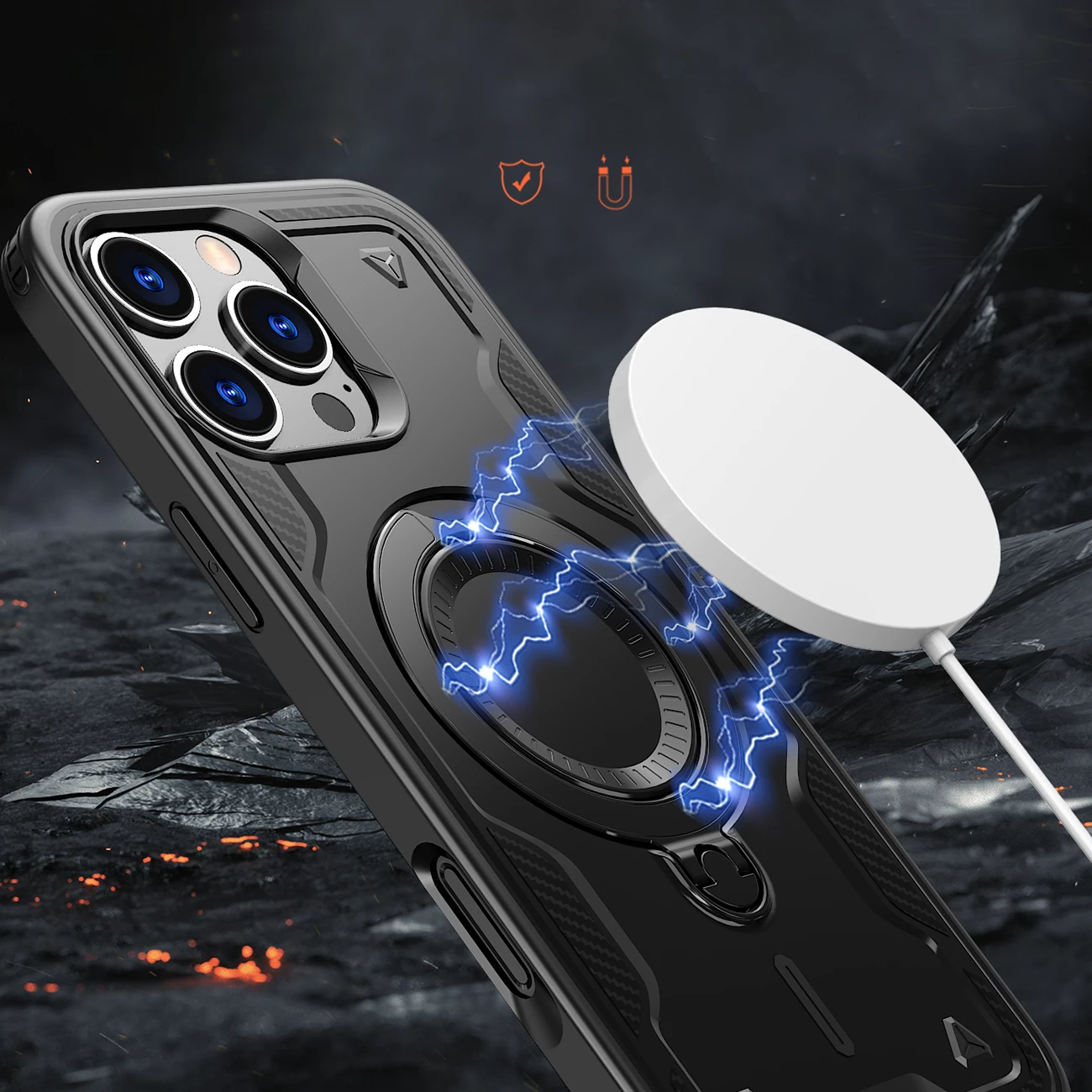 Mbështjellës Hurtel Hybrid Armor Trendy me MagSafe për iPhone 16 Pro Max, i zi