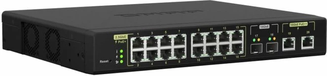 Switch QNAP QSW-M2116P-2T2S, 20 port, 16x2.5GbE PoE+ + 2x10GbE PoE++ + 2x10GbE SFP+, 280W, rackmount, zi