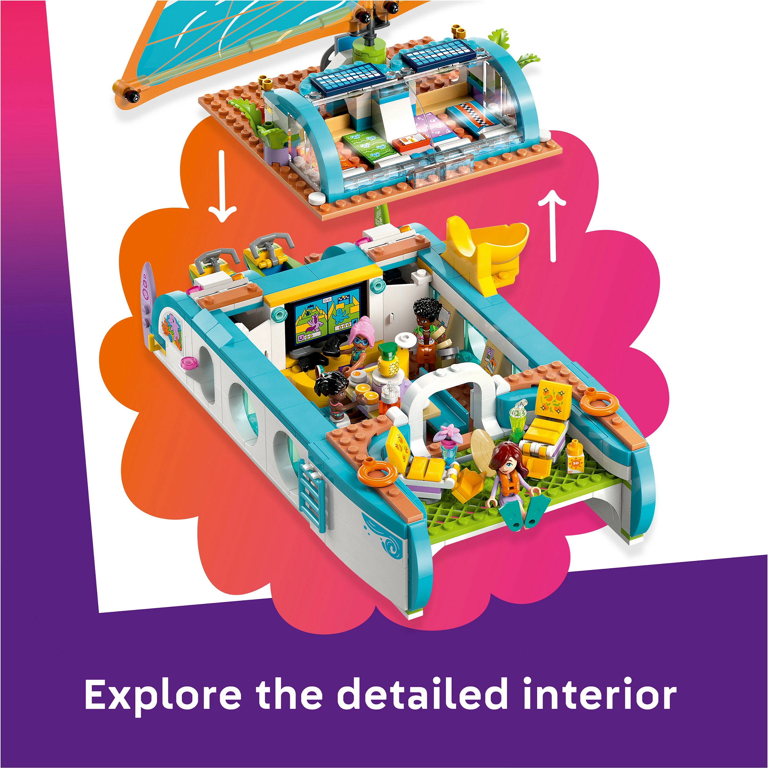 Set ndërtimi LEGO Friends 42664 Travel Boat Adventure, 685 pjesë, 8+, shumëngjyrësh