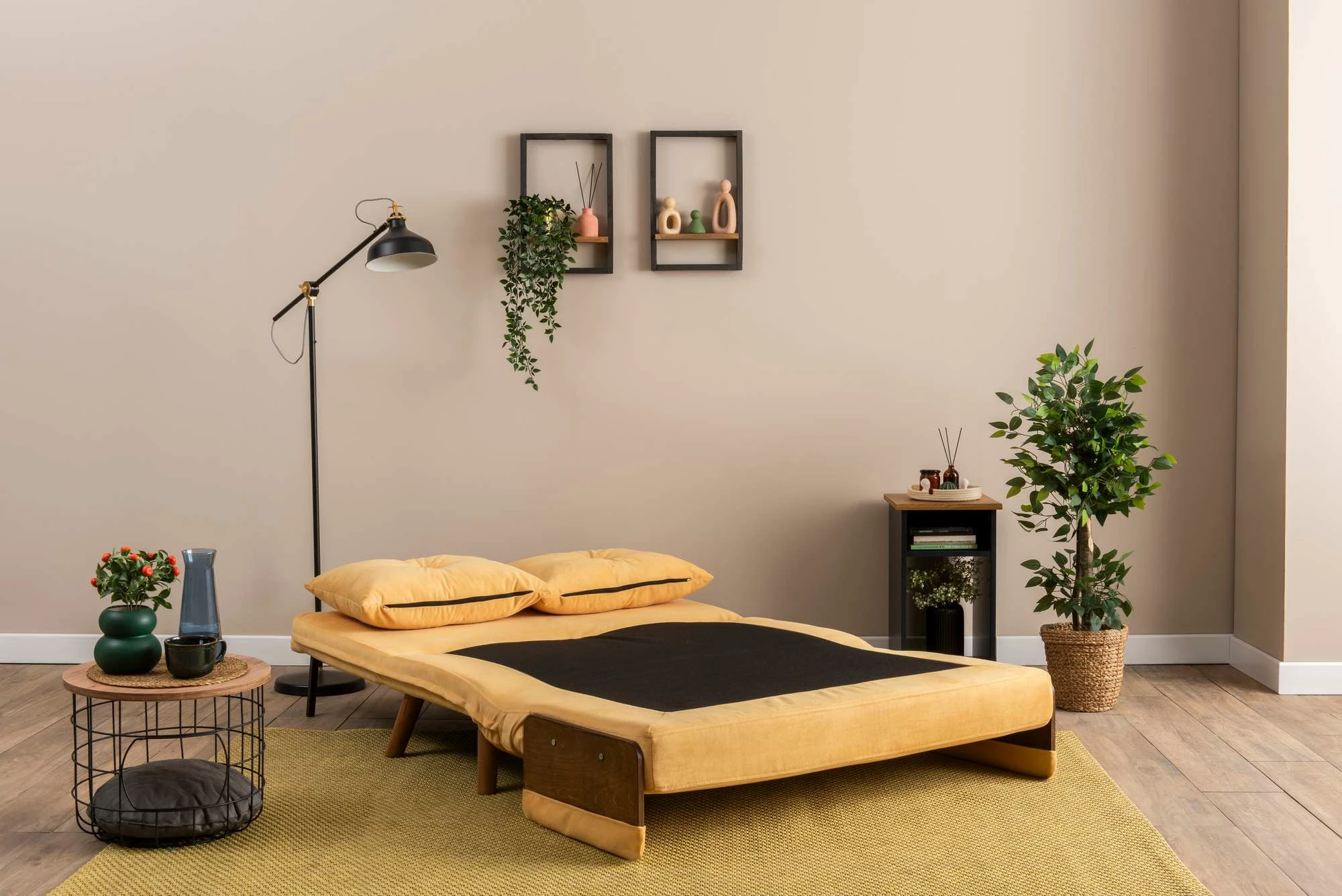 Divan i shndërrueshëm në krevat, 2 vende, Cosmo, ngjyrë mustard