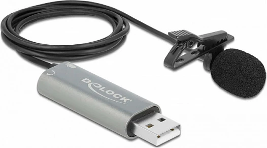 Mikrofon lavalier DeLOCK USB, 24-bit/192 kHz, me klips, me port 3.5 mm, i zi