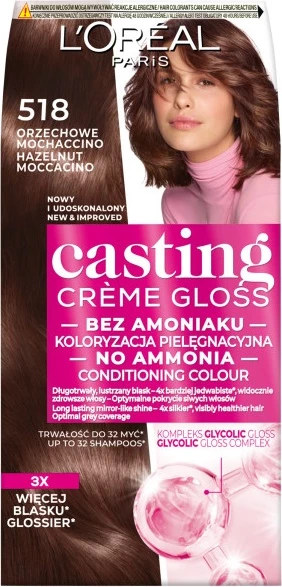 Ngjyrë për flokë L'Oreal Paris Casting Creme Gloss 518 Walnut Mochaccino për femra, 1 copë