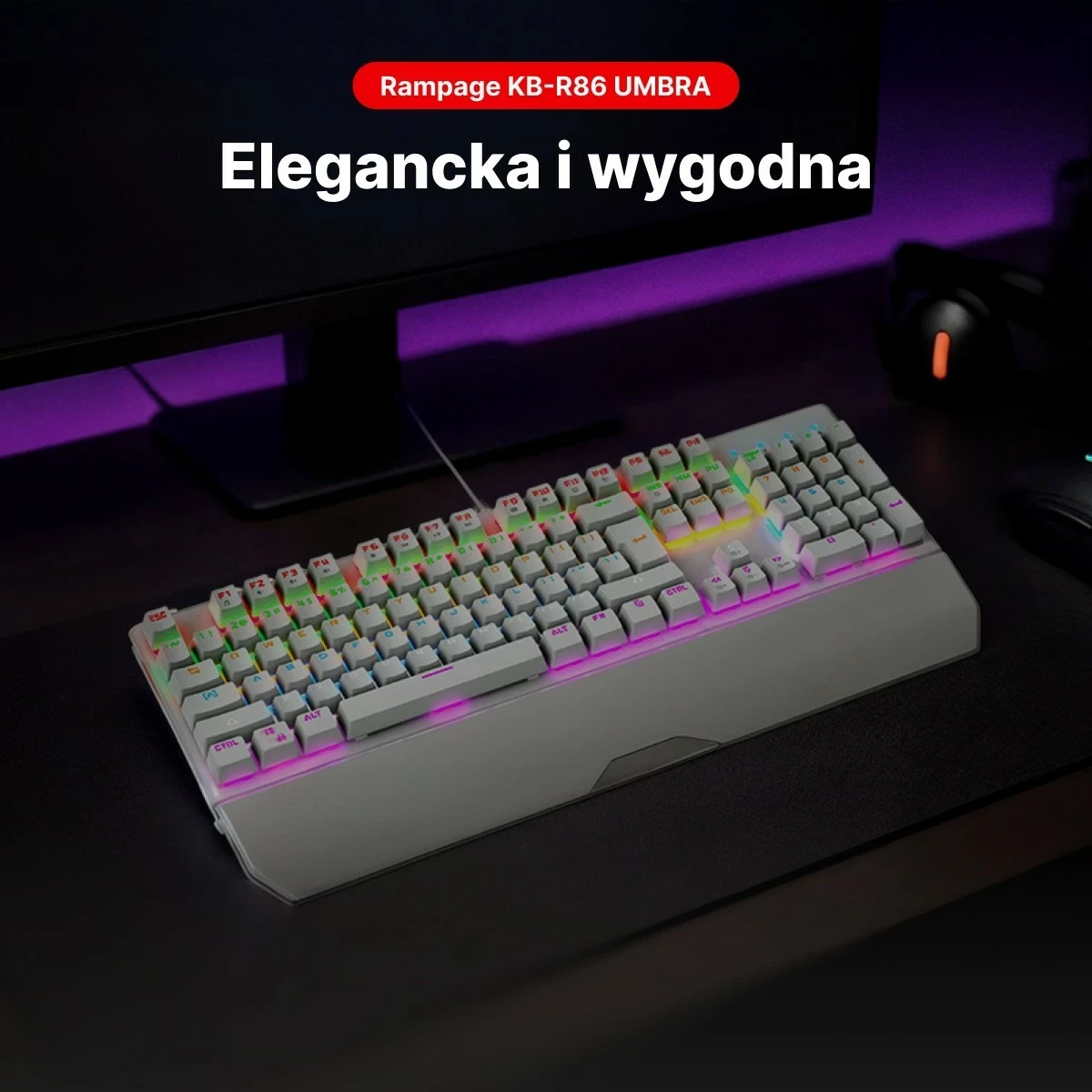 Tastierë mekanike Rampage KB-R86 UMBRA, Blue Switch, RGB, e bardhë