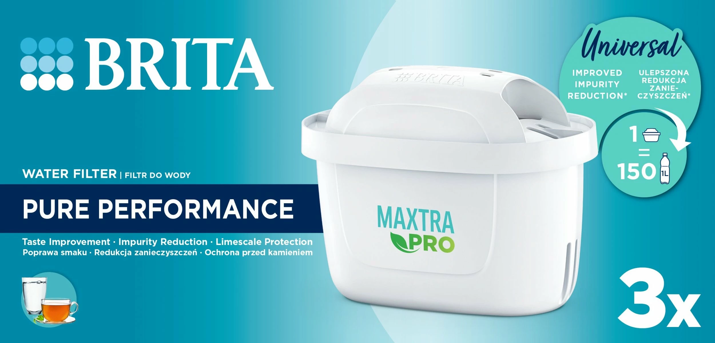 Kartrixh filtri uji Brita MAXTRA PRO Pure Performance 150 L, set 3 copë