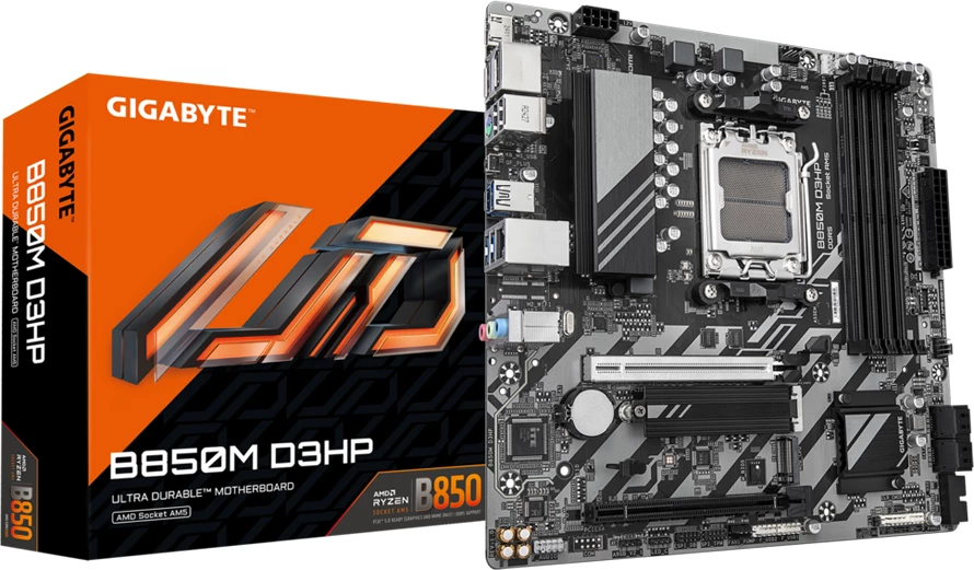 Pllakë amë GIGABYTE B850M D3HP, Socket AM5, mATX, 4xDDR5, 2xDisplayPort, 1xHDMI, 2xM.2, 4xSATA3, GLAN