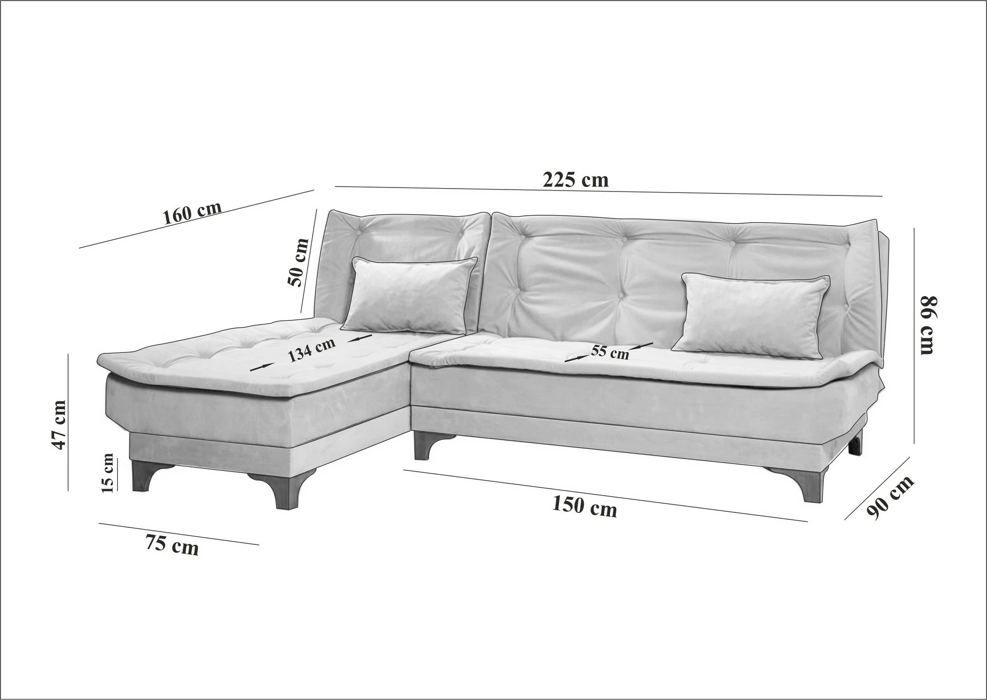 Kënd-sofë shtrat Atelier del Sofa, kënd majtas, ngjyrë Rock