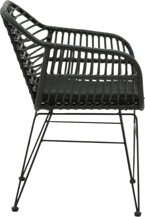 Karrige për kopsht Naoki me jastëk pe, këmbë metalike të zeza, 55x58x79cm