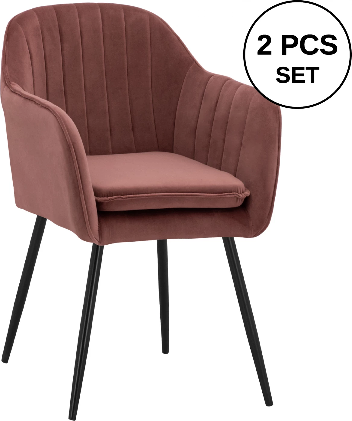 Karrige kadifeje SAWYER, ngjyrë rozë e pluhurosur, këmbë të zeza, FH8523.12, 53x60x76 cm, set prej 2 copë