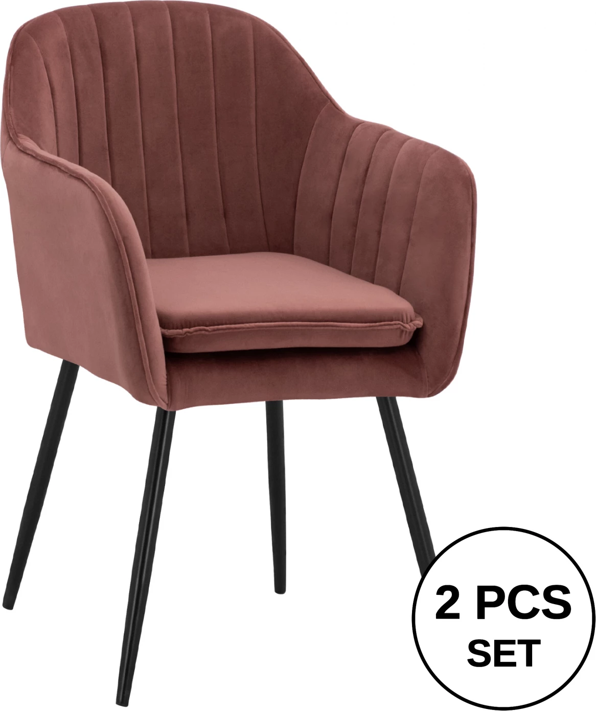 Karrige kadifeje SAWYER, ngjyrë rozë e pluhurosur, këmbë të zeza, FH8523.12, 53x60x76 cm, set prej 2 copë