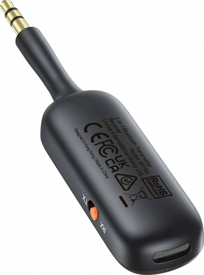 Adapter Bluetooth Unitek B1111A01, Bluetooth 5.3, 2-në-1 TX/RX, MiniJack 3.5mm, deri 10m, i zi