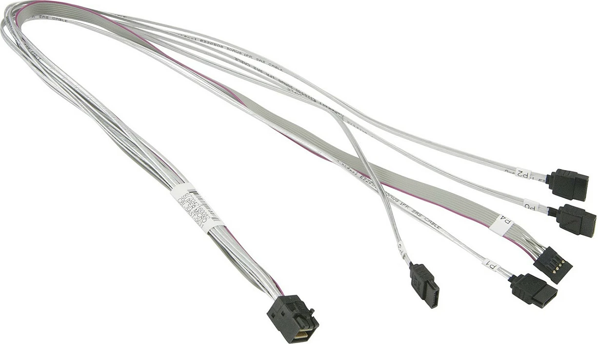 Kabllo Supermicro CBL-SAST-0811 MiniSAS HD (SFF-8087) në 4x SATA 7-pin, 0.7 m, e bardhë